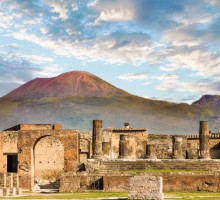 Pompei with vesuvius in the background, Italy.